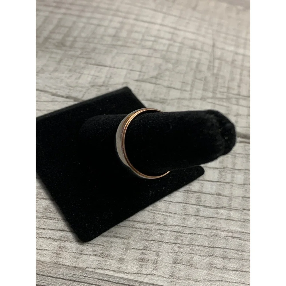 Two Tone Silver and Rose Gold Tone Comfort Fit Wedding Band Ring Size 8.25